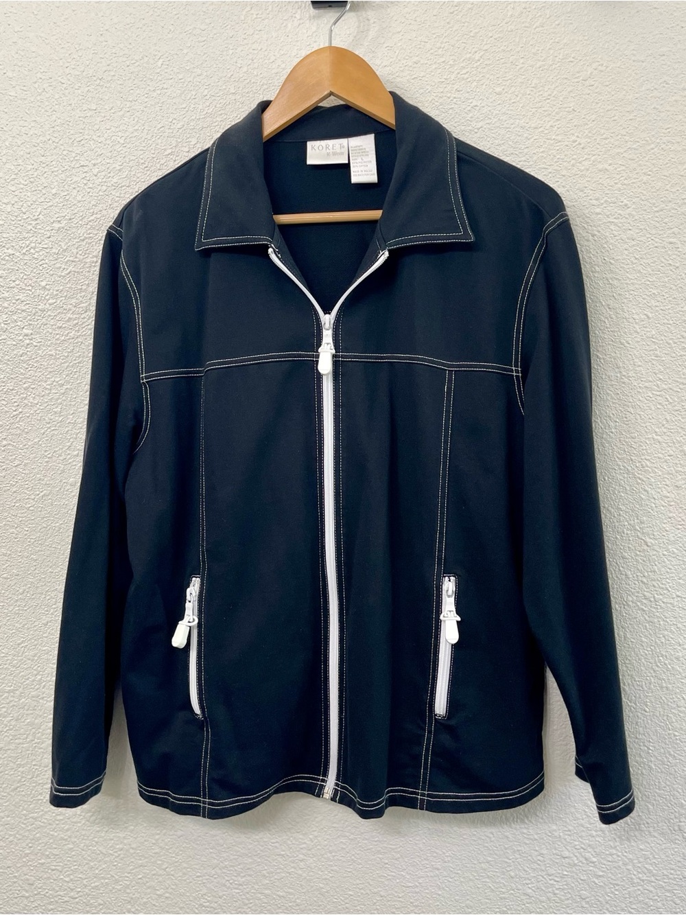 Koret Black Jacket with White Zip & Contrast Stitching